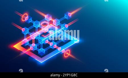 Blockchain astratta su un contesto futuristico della tecnologia. Blocchi collegati su sfondo astratto tecnico. Ambiente di archiviazione dati. Tecnologia blockchain astratta Illustrazione Vettoriale