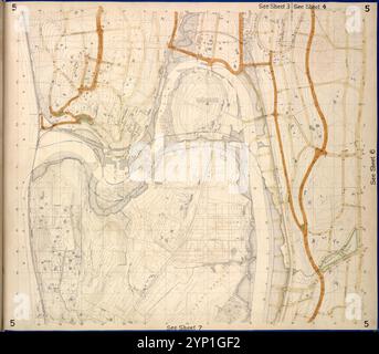 Bronx, Topographical Map Sheet 5; [Map bounded by Morkison St., Johnson Ave., Riverdale Ave., Ackerman St., Church St., Broadway, Macomb St., Albany Road, Bailas Ave., Heath Ave. Boston Ave., Sedgwick Ave.; include Tee-Taw Ave., Aqueduct Ave., Hampden St., Cedar Ave., Harlem River Terrace., Sherman Ave., Vermilyea Ave., Kingsbridge Road, Academy St., Hudson River Railroad] 1873 di New York (N.Y.). Dipartimento dei parchi. Divisione topografica Foto Stock