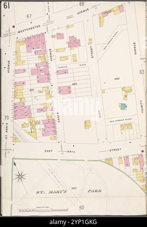 Bronx, V. 9, Plate No. 61 [Mappa delimitata da St. Ann's Ave., Westchester Ave., Trinity Ave., E. 149th St.] 1908 Foto Stock
