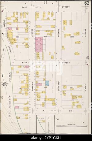 Bronx, V. 9, Plate No. 62 [Mappa delimitata da E. 149th St., Wales Ave., E. 145th St., Trinity Ave.] 1908 Foto Stock