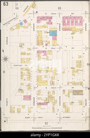 Bronx, V. 9, Plate No. 63 [Mappa delimitata da Trinity Ave., E. 132nd St., Wales Ave., E. 149th St.] 1908 Foto Stock