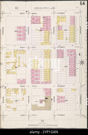 Bronx, V. 9, Plate No. 64 [Mappa delimitata da E. 152nd St., Prospect Ave., E. 149th St., Wales Ave.] 1908 Foto Stock