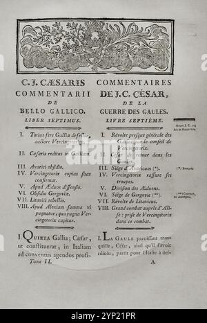 "Commentaires de Cesar, avec des notes historiques, critiques et militaires", del conte Turpin de Crissé. Volume II pubblicato a Montargis e venduto a Parigi, 1785. Autore: Lancelot Turpin de Crissé (Conte di Crissé) (1716-1793). Militare e scrittore francese. Foto Stock