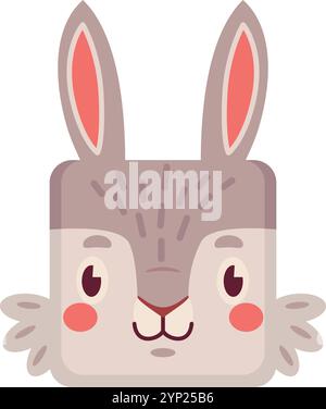 Avatar quadrato coniglio. Icona del cartone animato Bunny Face isolata su sfondo bianco Illustrazione Vettoriale