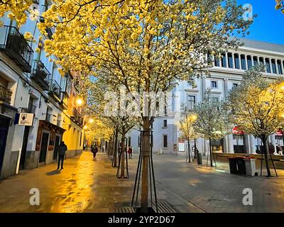 Piazza Isabella II, vista notturna. Madrid, Spagna. Foto Stock