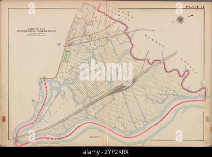 Bergen County, V. 1, Double Page Plate No. 11 [Mappa delimitata da Fairview Borough, Hudson County, Hackensack River, Overpeck Creek] 1912 - 1913 Foto Stock