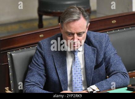 Bruxelles, Belgio. 28 novembre 2024. Bart De Wever di N-va nella foto durante una sessione plenaria della camera al parlamento federale, a Bruxelles, giovedì 28 novembre 2024. BELGA PHOTO ERIC LALMAND credito: Belga News Agency/Alamy Live News Foto Stock