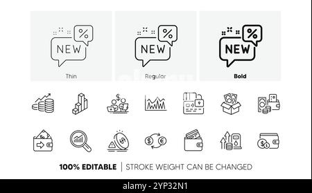 Icone delle righe di inflazione, analisi dei dati e contabilità di bilancio. Per applicazioni Web, stampa. Icone di linea. Vettore Illustrazione Vettoriale