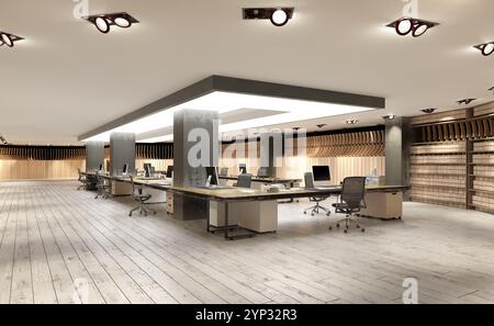 Moderno spazio di lavoro per ufficio. progettazione di rendering 3d. Foto Stock