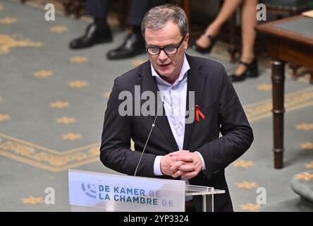 Bruxelles, Belgio. 28 novembre 2024. Les Engages' Benoit Lutgen nella foto durante una sessione plenaria della camera al parlamento federale, a Bruxelles, giovedì 28 novembre 2024. BELGA PHOTO ERIC LALMAND credito: Belga News Agency/Alamy Live News Foto Stock