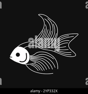 Icona del pesce. Sagoma di pesce in stile art di linea. Design del logo dei negozi di pesca. Illustrazione vettoriale in bianco e nero Illustrazione Vettoriale