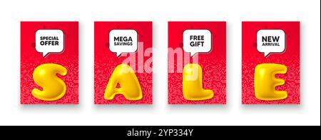 Simbolo dell'offerta speciale. Segnale di vendita. Modelli di poster con testo di vendita 3D. Vettore Illustrazione Vettoriale