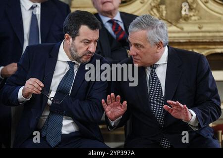 Roma, Italia. 22 ottobre 2022. Foto Roberto Monaldo/LaPresse22-10-2022 Roma (Italia) politica Quirinale - giuramento del governo Meloni nella foto Matteo Salvini, Antonio Tajani 22-10-2022 Roma (Italia) politica Palazzo del Quirinale - giuramento del governo Meloni nella foto Matteo Salvini, Antonio Tajani crediti: LaPresse/Alamy Live News Foto Stock