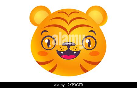 Illustrazione vettoriale della testa di tigre kawaii. Emoji tigre per il nuovo anno cinese. Illustrazione Vettoriale