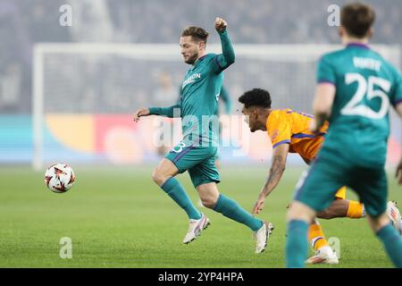 Bruxelles, Belgio. 28 novembre 2024. Anderlecht's Mats Rits in azione durante una partita di calcio tra il belga RSC Anderlecht e il portoghese FC Porto, giovedì 28 novembre 2024 a Bruxelles, il quinto giorno della fase a gironi del torneo UEFA Europa League. BELGA PHOTO BRUNO FAHY credito: Belga News Agency/Alamy Live News Foto Stock