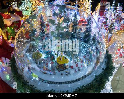 Canterbury, Kent, Regno Unito. 28 novembre 2024. La splendida casa di Natale in Colonels Lane, Boughton sotto Blean nr Canterbury, Kent. La famiglia Clark ha eretto oltre 80.000 luci come parte dell'incredibile display (in memoria del figlio prematuro della famiglia Jack, che purtroppo è morto a 2 settimane di età nel 2002). Quest'anno la famiglia sta raccogliendo fondi per il Oliver Fisher Special Care Baby Trust presso il Medway Maritime Hospital. Crediti: James Bell/Alamy Live News Foto Stock