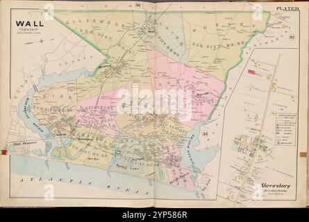 Monmouth County, Double Page Plate No. 34 [Mappa di Wall Township, Shrewsbury] di Breou, Forsey Foto Stock