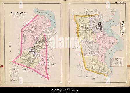 Monmouth County, Double Page Plate No. 35 [Mappa di Matavan e Raritan] di Breou, Forsey Foto Stock