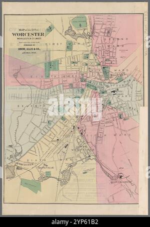 Mappa della città di Worcester: Worcester Co. Mass. 1873 Foto Stock