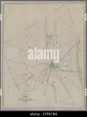 Una mappa della città di Worcester 1848 di Healy, L. B. Foto Stock