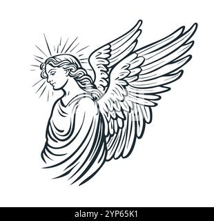 disegno vettoriale angel heavenly god disegnato a stencil su sfondo bianco Illustrazione Vettoriale