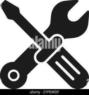 Icona silhouette del supporto tecnico. Cacciavite e simbolo glifo chiave per i servizi di riparazione. Simbolo dello strumento di manutenzione e riparazione. Vettore isolato Illustrazione Vettoriale