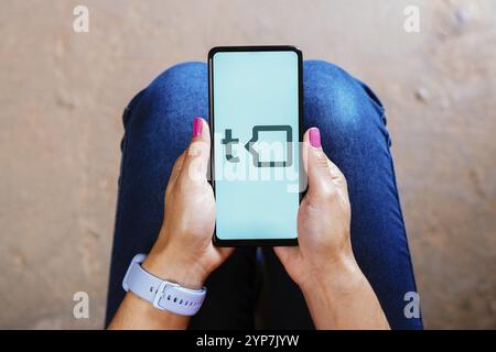 In questa immagine, il logo Talkspace visualizzato viene visualizzato su uno smartphone Foto Stock