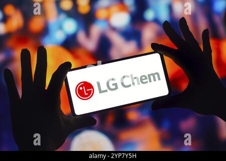 In questa immagine, il logo LG Chem viene visualizzato sullo schermo di uno smartphone mobile Foto Stock