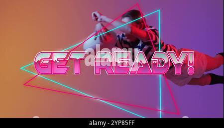 Prepara un'immagine testuale sulla persona che balla con forme geometriche al neon Foto Stock