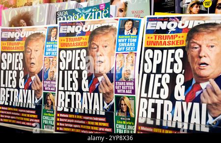 Donald Trump News è in prima pagina sulla copertina di National Enquirer. Scandali e voci sul presidente degli Stati Uniti sul tabloid delle celebrità noto per esporre storie. Foto Stock