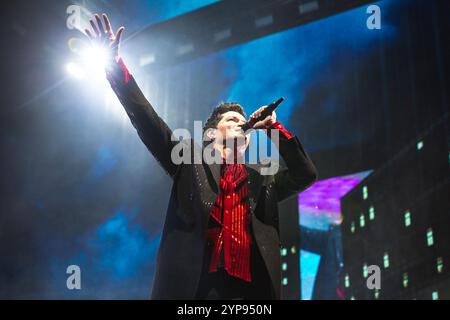 28 novembre 2024: Leeds, Regno Unito: Il cantante DANNY o'DONOGHUE della Irish Rock Band "The script" esegue uno spettacolo sold out alla Leeds Arena durante il loro tour britannico del 2024 "satellite". (Credit Image: © Myles Wright/ZUMA Press Wire) SOLO PER USO EDITORIALE! Non per USO commerciale! Foto Stock