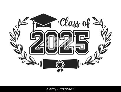 laureato in classe 2025. Il concetto di decorare le congratulazioni per i laureati. Design per t-shirt, volantino, invito, biglietto d'auguri. Illustrazione Illustrazione Vettoriale