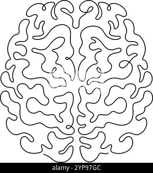 neurologia dell'organo umano del cervello una linea che disegna arte minimalista continua Illustrazione Vettoriale