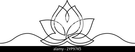 linea di fiori lotus divisorio artistico linea continua disegnando un motivo artistico minimalista senza cuciture Illustrazione Vettoriale