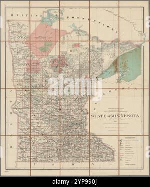 Stato del Minnesota : 1887 : compilato dai registri ufficiali dell' Ufficio generale del territorio e da altre fonti : sotto la supervisione di Geo. U. Mayo, ingegnere civile, Chief Draughting Division, G.L.O. 1887 degli Stati Uniti. Ufficio generale del territorio Foto Stock