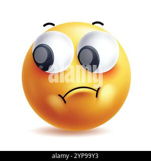 Carattere vettoriale della clipart del volto preoccupato. clip art emoji 3d con ansia, stress, turbamento, confusione e fastidio espressioni facciali su sfondo bianco Illustrazione Vettoriale