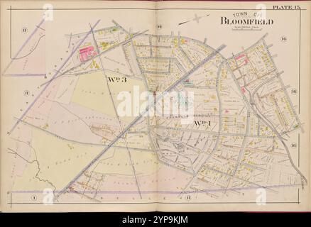 Essex County, V. 3, Double Page Plate No. 15 [Mappa della città di Bloomfield] 1906 di A.H. Mueller (editore) Foto Stock