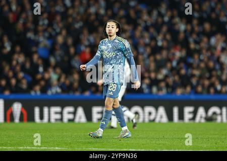 San Sebastian, Spagna. 28 novembre 2024. Kian Fitz-Jim (Ajax) calcio: Fase UEFA Europa League partita 5 del Real Sociedad 2-0 AFC Ajax alla reale Arena di San Sebastian, Spagna. Crediti: Mutsu Kawamori/AFLO/Alamy Live News Foto Stock