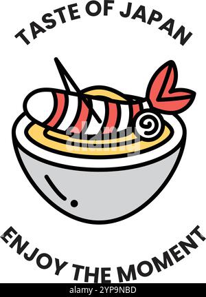 Una ciotola di cibo con un pesce sull'illustrazione del logo in alto Illustrazione Vettoriale