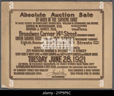 Vendita all'asta assoluta con ordinanza della Corte Suprema di chiudere la tenuta di Courtlandt Palmer, dic.; Estate di Mary A. P. Draper, dic. 1921-06-28 Foto Stock