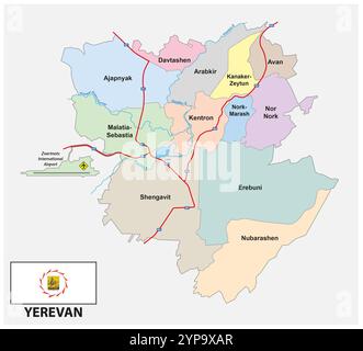 Mappa amministrativa dei distretti di Erevan, Armenia Foto Stock