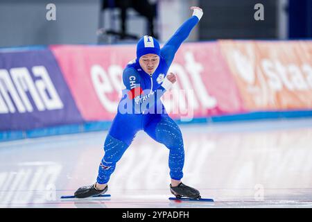Pechino, Cina. 29 novembre 2024. PECHINO, CINA - NOVEMBRE 29: Wei-Lin Tai del Taipei cinese gareggia sui 500 m della Divisione B maschile durante la Coppa del mondo ISU Speed Skating 2 all'ovale nazionale di pattinaggio di velocità il 29 novembre 2024 a Pechino, Cina (foto di Andre Weening/Orange Pictures) crediti: Orange Pics BV/Alamy Live News Foto Stock