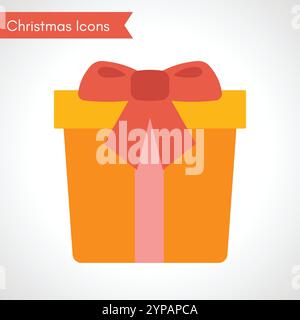 Confezione regalo gialla con nastro rosso. Icona di Natale. Illustrazione vettoriale Illustrazione Vettoriale