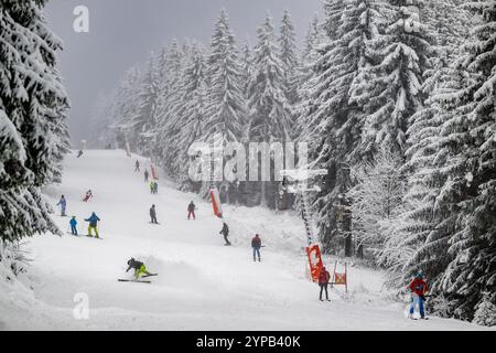 Janske Lazne, Repubblica Ceca. 29 novembre 2024. Gli sciatori godono dell'inizio della stagione a Skiresort Cerna hora - PEC a Janske Lazne (Spa), regione di Trutnov, Monti giganti, Repubblica Ceca, novembre 29, 2024. crediti: David Tanecek/CTK Photo/Alamy Live News Foto Stock