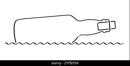 Icona inquinamento idrico. sos o bottiglia di aiuto nel mare o nel fiume. Per lettere, messaggi di speranza cartacei o pergamene in bottiglia, messaggi dei pirati. Vetro o pla Foto Stock