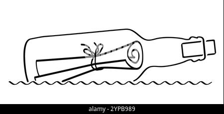 sos o aiuto, posta cartacea in bottiglia nel mare o nel fiume. Messaggio di speranza su carta da lettere. lettera speranza nell'oceano. Pergamena in bottiglia o messaggio pirata. Vetro b Foto Stock