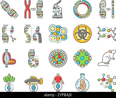le icone del genoma crispr dell'ingegneria genetica impostano il vettore Illustrazione Vettoriale