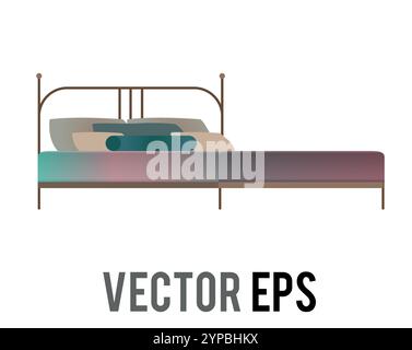 Il soggiorno di design con letto matrimoniale è arredato in stile retrò e dispone di cuscini e cuscini Illustrazione Vettoriale