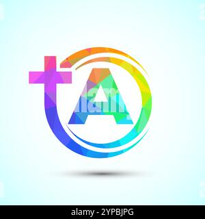 Alfabeto inglese con simbolo a croce. La croce del logo di Gesù per la chiesa cristiana Illustrazione Vettoriale