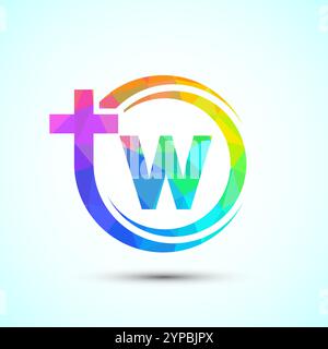 Alfabeto inglese con simbolo a croce. La croce del logo di Gesù per la chiesa cristiana Illustrazione Vettoriale